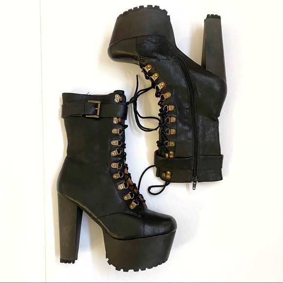 Jeffrey Campbell Wildfox Sergeant Pepper black leather lace up platform boot - Picture 3 of 13